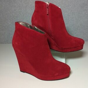Michael Antonio Red Suede Wedge Heel Ankle‎ Booties Women's 6.5 Shoes